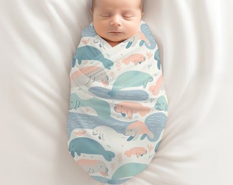 Manatee Baby Swaddle Blanket, Perfect for Newborns, Gender Neutral Design, Baby Shower Gift, Coming Home Accessory, Nursing Cover