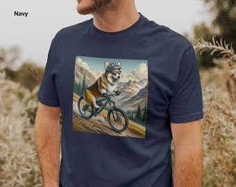 Dog T Shirt for Men, Corgi Mountain Biking Dog Tee, Corgi Owner Gift for Him, Father or Teen, Dog Lover T Shirt