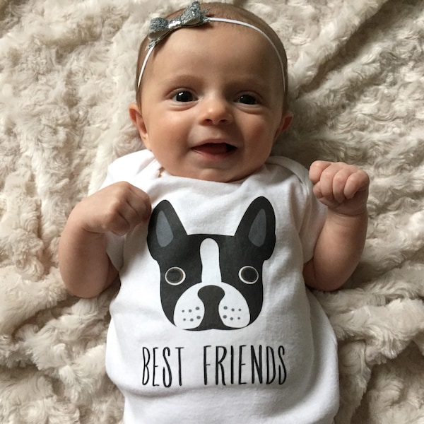 Boston Terrier Baby Clothes, Bodysuit, Baby Boy or Baby Girl, Unisex, Ships Fast, Baby Shower Gift, Coming Home, Gender Reveal Announcement