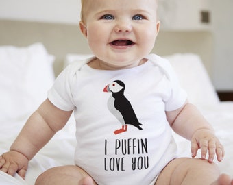 Puffin Baby Clothes, Bodysuit Romper, Baby Boy or Baby Girl, Coming Home Outfit, Baby Shower Gift, Gender Reveal Announcement, Unisex