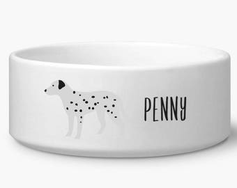 Personalized Dalmatian Ceramic Dog Bowl, Custom Name, Microwave & Dishwasher Safe, Perfect for Food or Water