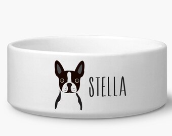 Boston Terrier Dog Bowl with Personalized Name, Microwave and Dishwasher Safe, Perfect for Food and Water