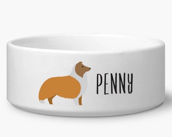 Personalize Sheltie Food Water Bowl with Custom Printed Name, Dishwasher and Microwave Safe