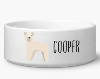 Wheaton Terrier Food or Water Ceramic Bowl Personalized with Custom Dog Name, Microwave and Dishwasher Safe