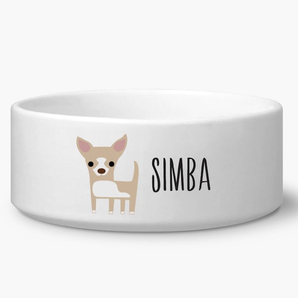 Personalize Chihuahua Food Water Bowl, Custom Printed Name, Dishwasher and Microwave Safe