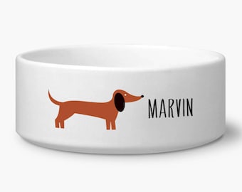 Dachshund Dog Bowl, Food or Water, Personalized with Custom Name, Ceramic, Microwave and Dishwasher Safe, Dachshund Dog Lover Gift