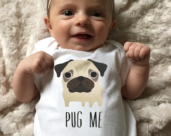 Pug Baby Romper for Boy or Girl, Dog Lover Shower Gift, Pet Themed Nursery Outfit, Coming Home Outfit, Sizes Newborn to 24 Months