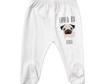 Personalized Pug Baby Pants with Feet for Baby Boy or Baby Girl, Ships Fast, Small, Medium, Large, Baby Shower Gift, Coming Home Outfit