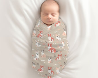 Corgi Baby Swaddle Blanket, Perfect for Newborns, Gender Neutral Design, Baby Shower Gift, Coming Home Accessory, Baby Bedding