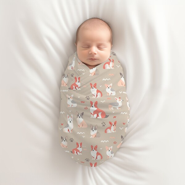 Corgi Baby Swaddle Blanket, Perfect for Newborns, Gender Neutral Design, Baby Shower Gift, Coming Home Accessory, Baby Bedding