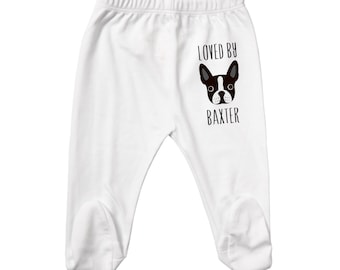 Personalized Boston Terrier Baby Clothes, Pants with Feet for Baby Boy or Baby Girl, Small, Medium, Large, Baby Shower Gift, Coming Home