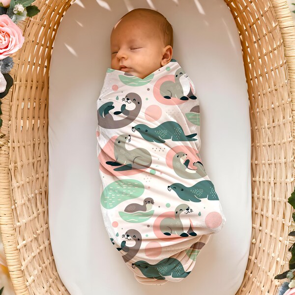 Otter Baby Blanket Receiving Swaddle for Boy or Girl