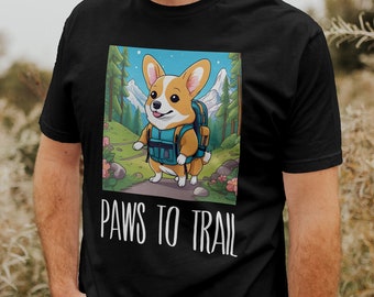 Men's Corgi T-Shirt, Backpacking Paws to Trail, Men's Tee for Corgi Lovers and Backpackers, Corgi Owner Gift, Gift for Him, Dads and Teens