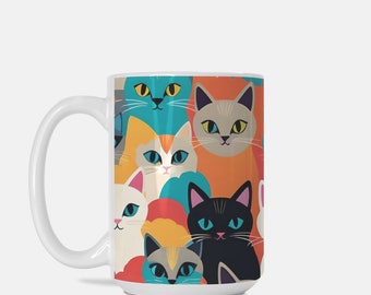 Colorful Cat Coffee Mug – 15 Ounces of Deluxe Ceramic Bliss, Perfect Pet-Inspired Drink Ware for Cat Lovers, Cat Owner's Gift