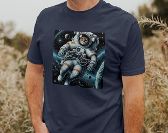 Men's Cat Fantasy Tee, Space Cat Graphic Tshirt, Astronaut Cat Clothing, Gift for Dad, Teen, Birthday Gift