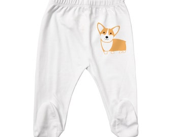 Corgi Baby Pants with Feet for Baby Boys and Baby Girls - Small, Medium, and Large Sizes Available, Baby Shower Gift