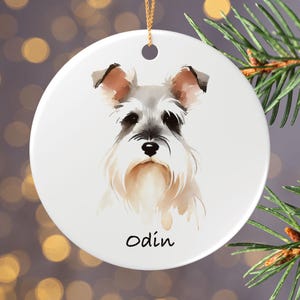 Personalized Schnauzer Christmas Ornament with Name and Optional Date, Keepsake Gift for Schnauzer Owners, White Ceramic Holiday Decoration