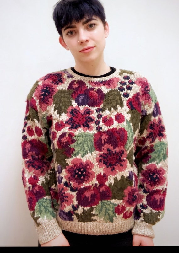 Hand-Knit Floral “Ugly Sweater”