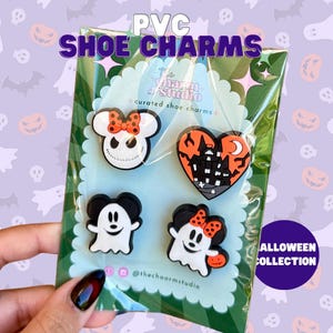 Juego de 4 adornos para zapatos de Halloween: adornos para zuecos, adornos de ratón para Halloween, adornos festivos para zuecos, adornos con orejas de ratón para Halloween.
