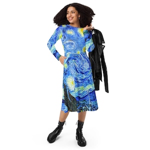 All-over print long sleeve midi dress