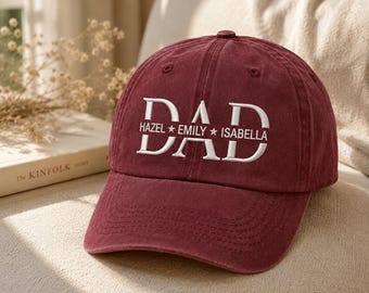 Personalized Embroidered Dad Hat, Custom Kids Name Father’s Day Gift, Dad Baseball Cap, Gift for Dad from Kids
