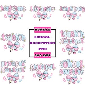 School Occupation PNG Bundle, Preppy Back To School Teacher Sped Para Counselor Shirt Design, First Day Colorful Digital File