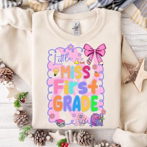 Little Miss Back to School PNG , Coquette School Girl png, Cute Grade Level Shirt PNG for Girls,  1st grade
