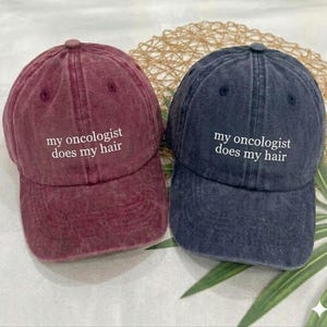 Boné bordado "Meu Oncologista Cuida do Meu Cabelo" para pais, presente para guerreiros contra o câncer, boné de beisebol para quem sofre de perda de cabelo devido à quimioterapia, conscientização sobre o câncer de mama, apoio a pacientes com câncer