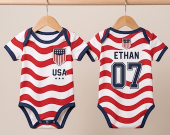 Custom USA 2026 Baby Suit, Personalized Kids Navy Soccer Jersey, America Football Uniform Kit, Soccer Baby Boy Gift, Newborn Outfit