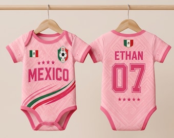 Custom Mexico 2026 Baby Suit, Personalized Kids Pink Jersey, Mexico Football Uniform Kit, Soccer Baby Girl Gift, Newborn Outfit