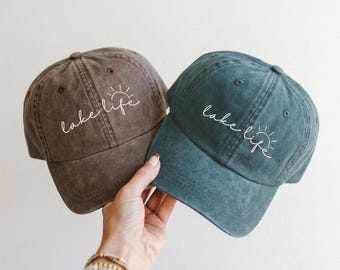 Embroidered Lake Life Hat, Distressed Bachelorette Party Cap,Unstructured-Low Profile, WASH Dad Hat Cotton Vintage Style Party Hats