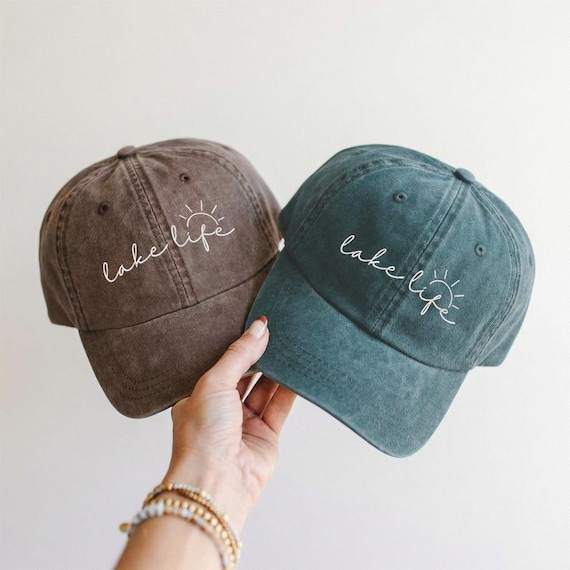 Embroidered Lake Life Hat, Distressed Bachelorette Party Cap,Unstructured-Low Profile, WASH Dad Hat Cotton Vintage Style Party Hats