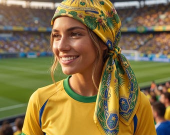 Brasilien fotbollshalsduk satin fyrkantig halsduk fotbollscupen 2026, Brasilien fotbollsfangåva, Brasilien bandana huvudduk, Aztekisk kultur Viva Brasilien-kläder