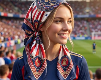 USA fotbollsfanhalsduk, bandana för fotbollsturneringen 2026, patriotisk amerikansk örn satinhuvudduk, röd vit blå matchdagspresent