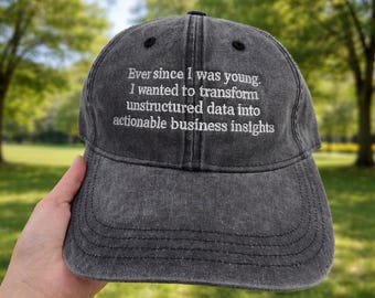 Funny Data Analyst Hat Embroidered Vintage Washed Cap, Business Intelligence Quote Cap, Tech Humor Baseball Hat Gift for Analyst