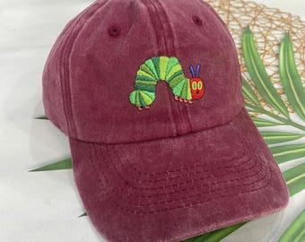 Eat The Rich Caterpillar Embroidered Hat, Funny Protest Cap, Humorous Activist Baseball Hat, Vintage Washed Dad Cap, Trendy Streetwear