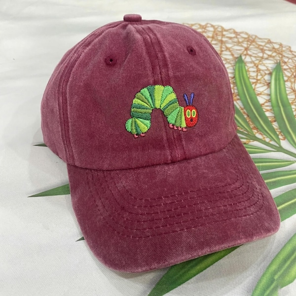 Eat The Rich Caterpillar Embroidered Hat, Funny Protest Cap, Humorous Activist Baseball Hat, Vintage Washed Dad Cap, Trendy Streetwear
