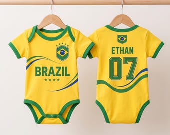 Custom Brazil 2026 Baby Suit, Personalized Kids Yellow Soccer Jersey, Brazil Football Uniform Kit, Soccer Baby Gift, Newborn Outfit