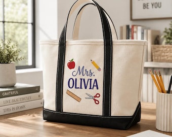 Personalized Teacher Name Tote Bag, Custom Teacher Tote,Teacher Gift Bag,Teacher Icon Tote, School Spirit Tote Bag,Teacher Appreciation Gift