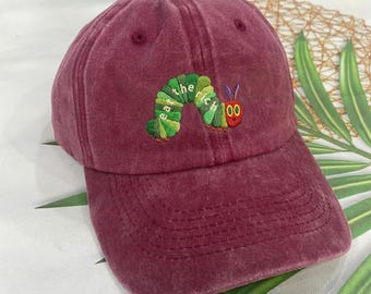 Eat The Rich Caterpillar Embroidered Hat, Funny Protest Cap, Humorous Activist Baseball Hat, Vintage Washed Dad Cap, Trendy Streetwear