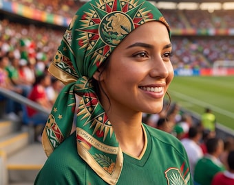 Mexikansk fotbollshalsduk i satin, fyrkantig halsduk för fotbolls-VM 2026, present till mexikansk fotbollsfan, mexikansk bandana för huvudduk.