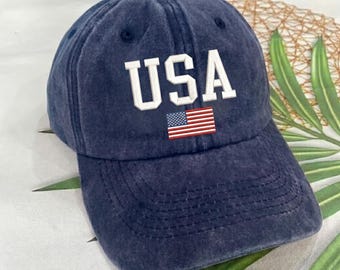 Embroidered USA Hat, Retro USA With Flag Hat, USA Pride Hat, Semiquincentennial Gift
