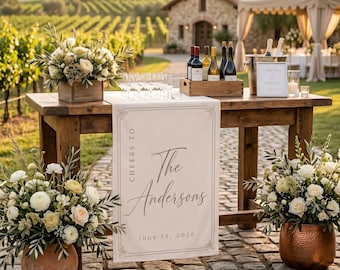Personalized Wedding Bar Banner | Custom Linen Bar Sign | Cheers To Name Date | Cocktail Hour Reception Drink Table Decor