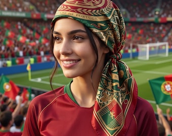 Portugal fotbollshalsduk satin fyrkantig halsduk fotbollscupen 2026, Portugal fotbollsfangåva, Portugal patriotisk bandana