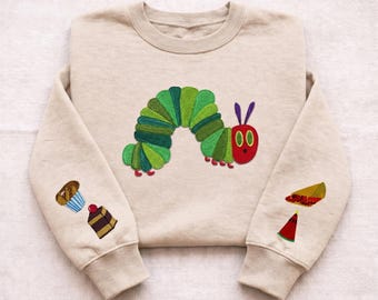 Eat The Rich Embroidered Sweatshirt, Funny Caterpillar Embroidery Shirt, Activist Crewneck, Bookish Humor Sweatshirt, Funny Protest Shirt