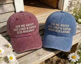 Embroidered Custom Hat, Ask Me About Our Lord & Savior Dad Hat, Hockey Romance Merch, Heated Movie Rivalry Hat, Team Hollanov Baseball Cap