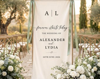 Custom Wedding Welcome Sign | Personalized Fabric Wedding Banner | Names & Date Ceremony Backdrop | Rustic Outdoor Wedding Decor