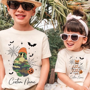 Personalized Halloween Ghost PNG, Spooky Season PNG, Boy Girl Halloween PNG, Trendy Png, Ball Cap, Bow, Hand Drawn, Pumpkin png