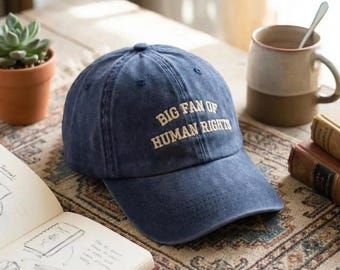 Big Fan Of Human Rights Hat, Embroidered Dad Hat, Activist Statement Cap, Vintage Washed Hat, Minimal Streetwear Baseball Cap