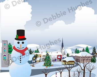 Christmas Village illustration, SVG, ai, png, pdf, eps, jpg, Download, Digital image, clipart, vector, greetingcardart, snowy, winter